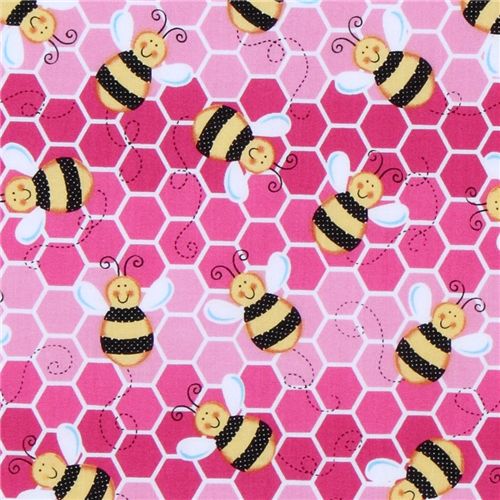 pink bee fabric honeycomb Critters USA designer 1