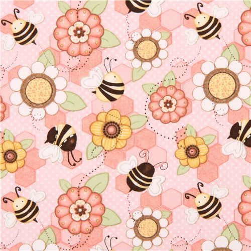 pink bee honeycomb fabric by Henry Glass from USA 1