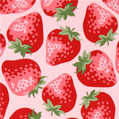 pink big strawberry fabric from Kokka Japan - Food Fabric - Fabric ...