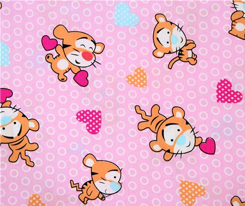 pink big tiger fabric hearts circles kawaii 1