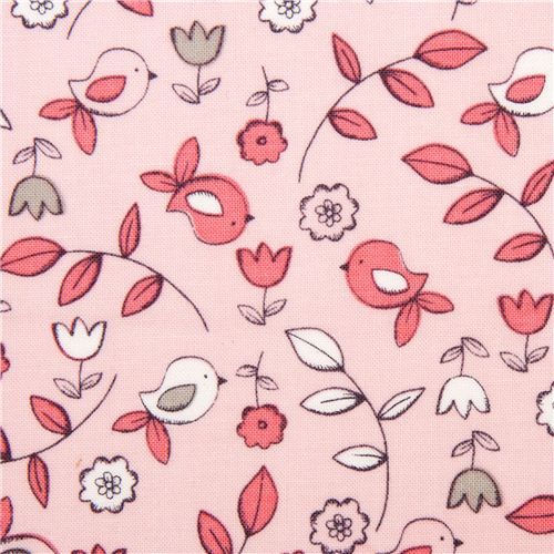 pink bird and flower fabric by Michael Miller 1