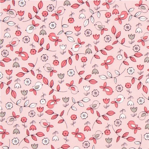 pink bird and flower fabric by Michael Miller 2