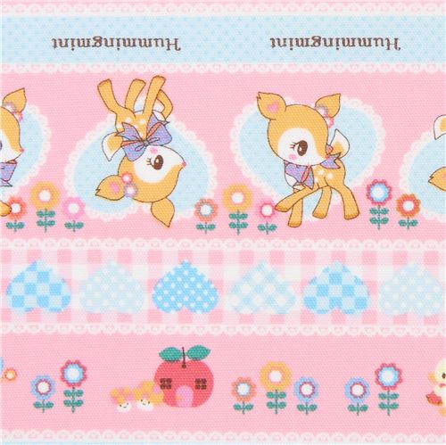 pink blue stripe heart Hummingmint deer animal Sanrio oxford fabric 1
