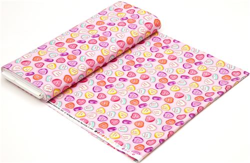 pink candy hearts fabric by Timeless Treasures 3