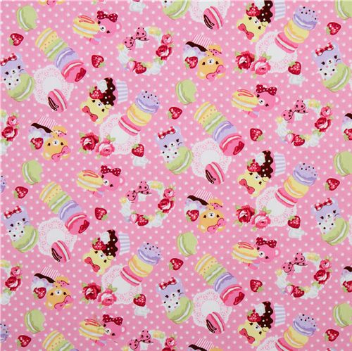 pink canvas fabric macaroons bears Japan kawaii 2