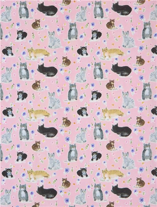 pink cat fabric by Dear Stella with colorful flowers modeS4u