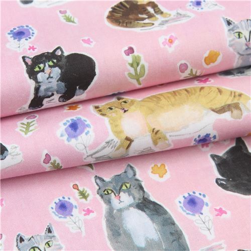 pink cat fabric by Dear Stella with colorful flowers modeS4u