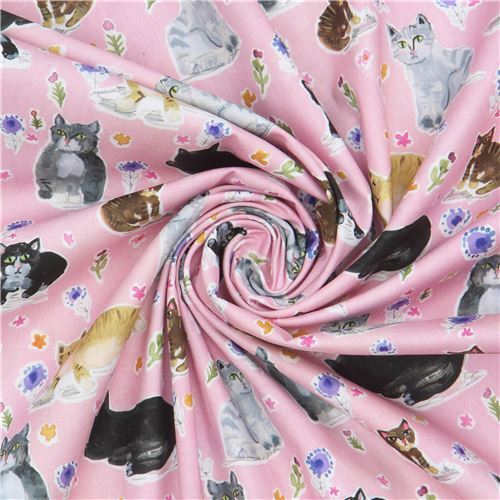 pink cat fabric by Dear Stella with colorful flowers modeS4u