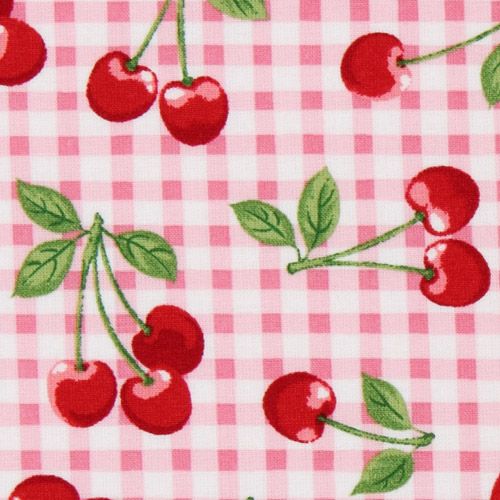 pink checkered cherry fabric Robert Kaufman 1
