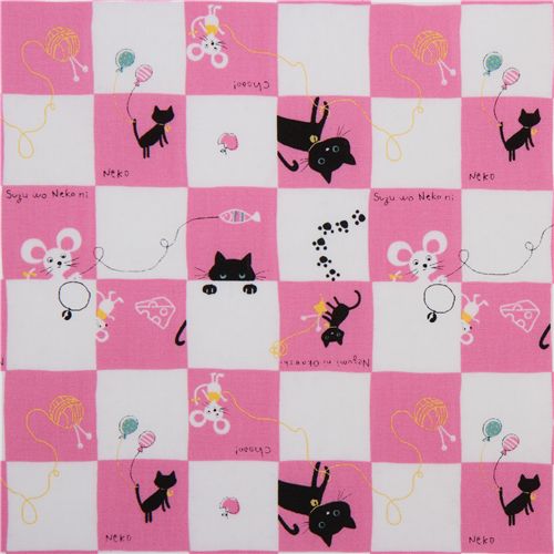 Pink Checkered Kitty Mouse Kokka Fabric Japan Kawaii Fabric By Kokka Modes4u 0096