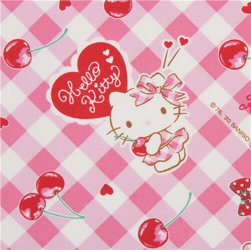 Tecido Oxford Xadrez Rosa Com Cereja Hello Kitty Modes4u