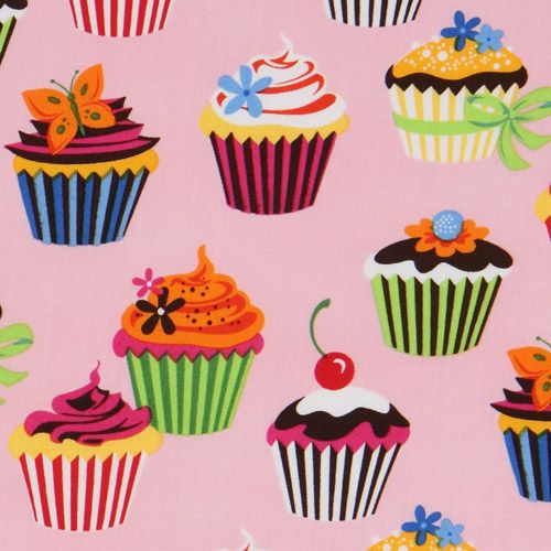 pink cupcakes fabric cherry Robert Kaufman kawaii Fabric by Robert ...