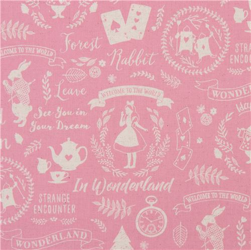 Pinker süße Alice im Wunderland Text Baum Canvas Stoff Kokka Japan Stoff