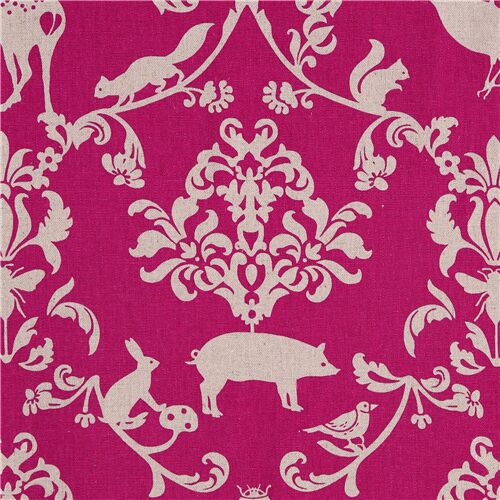 pink damask pattern floral canvas fabric by Echino Fabric by Echino Fabrics modes4u