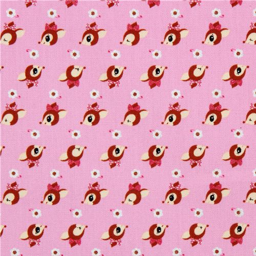 pink deer Kokka oxford cloth fabric kawaii Japan 2
