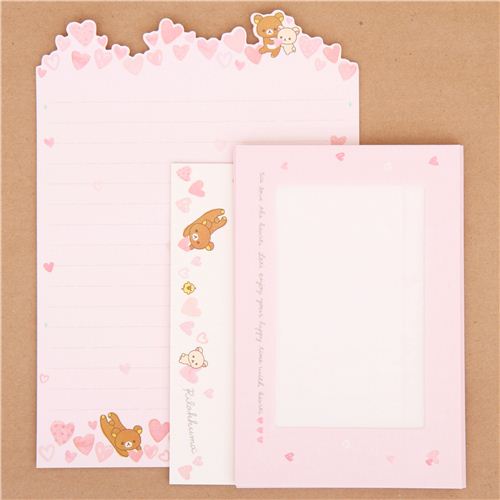 pink diecute Rilakkuma bear hearts letter paper set modeS4u