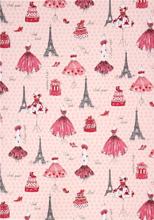 rosa gepunkteter Eiffelturm Paris Mode Premium Laminat Stoff Robert Kaufman 2