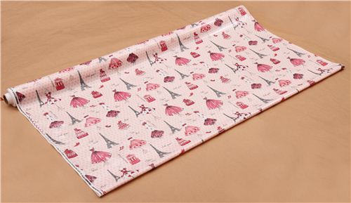 rosa gepunkteter Eiffelturm Paris Mode Premium Laminat Stoff Robert Kaufman 5