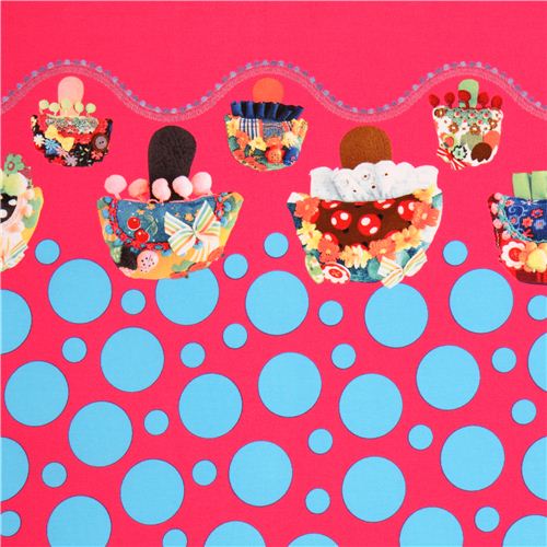 pink dot and mushroom oxford border fabric by Kokka modeS4u
