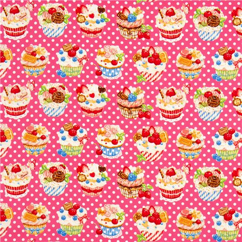 pink dotted Cupcake fabric by Cosmo from Japan - Food Fabric - Fabric ...