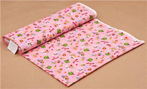 pink dotted rabbit Easter bunny Easter egg flower animal fabric from Japan 3