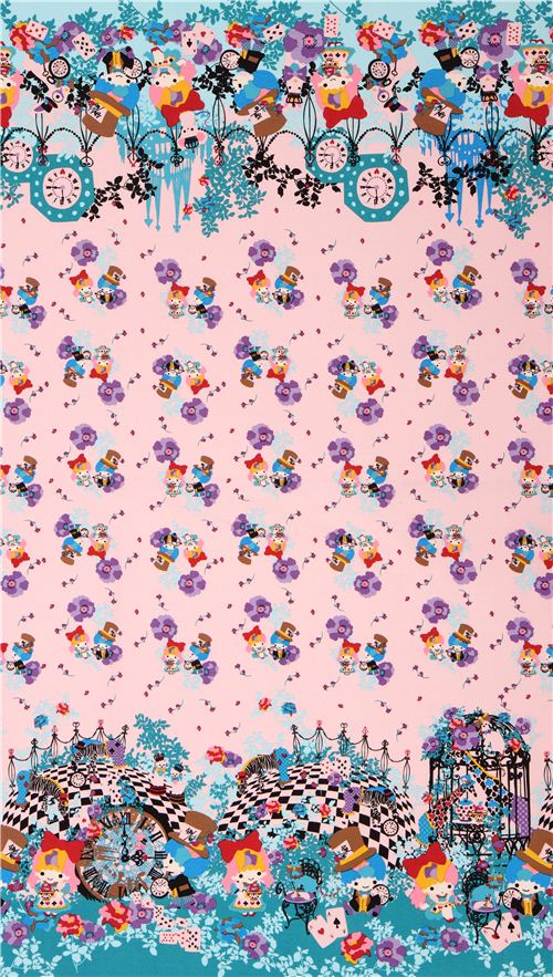 pink double border Little Twin Stars Alice in Wonderland Sanrio oxford fabric 3