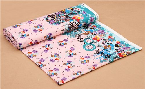 pink double border Little Twin Stars Alice in Wonderland Sanrio oxford fabric 6