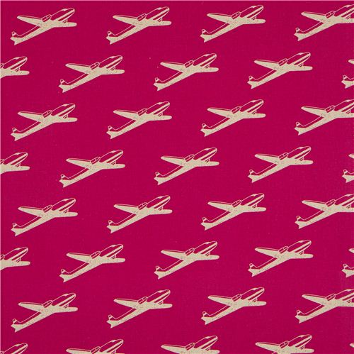 pink echino airplane poplin fabric airplane 2