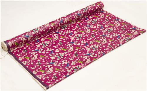 pink echino birds and berries laminate fabric cherry 3