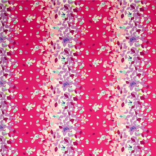 pink echino canvas fabric leaves & birds from Japan - Echino Fabric ...