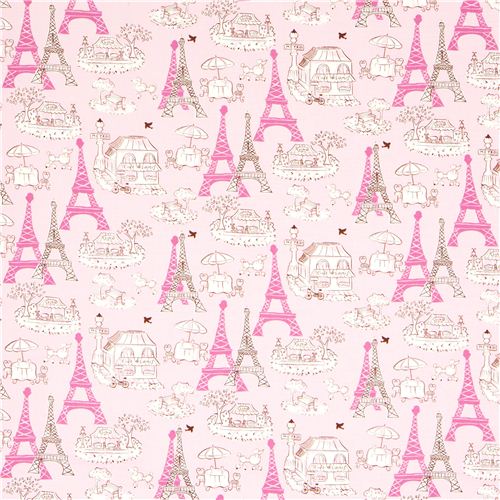 pink fabric Paris Eiffel Tower Bistro by Robert Kaufman Fabric by ...