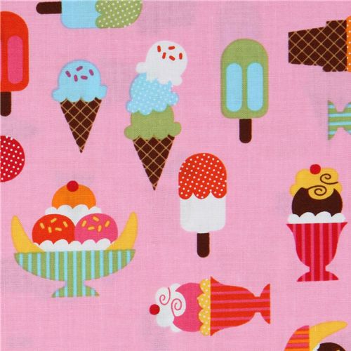 pink fabric ice cream cups Robert Kaufman kawaii 1