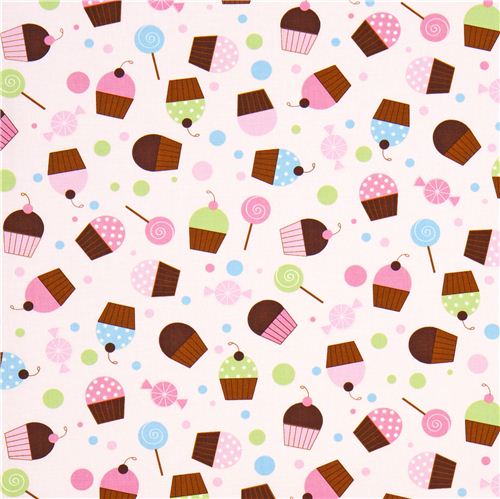 pink fabric with cupcakes lolly cherry Robert Kaufman 2