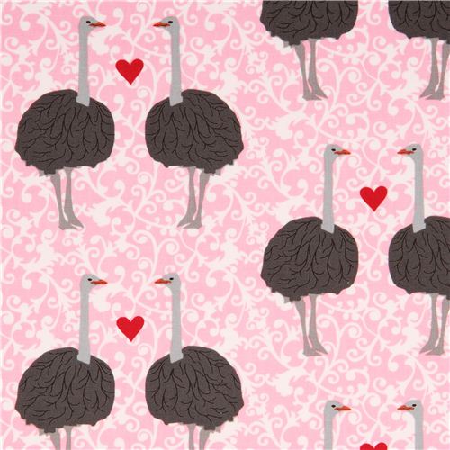 pink fabric with ostrich par Robert Kaufman from the USA love 1