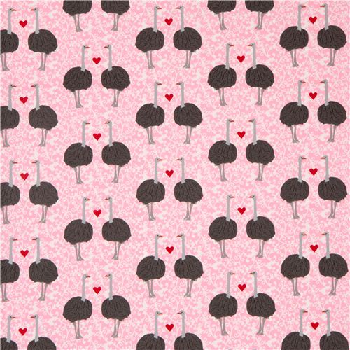 pink fabric with ostrich par Robert Kaufman from the USA love 2