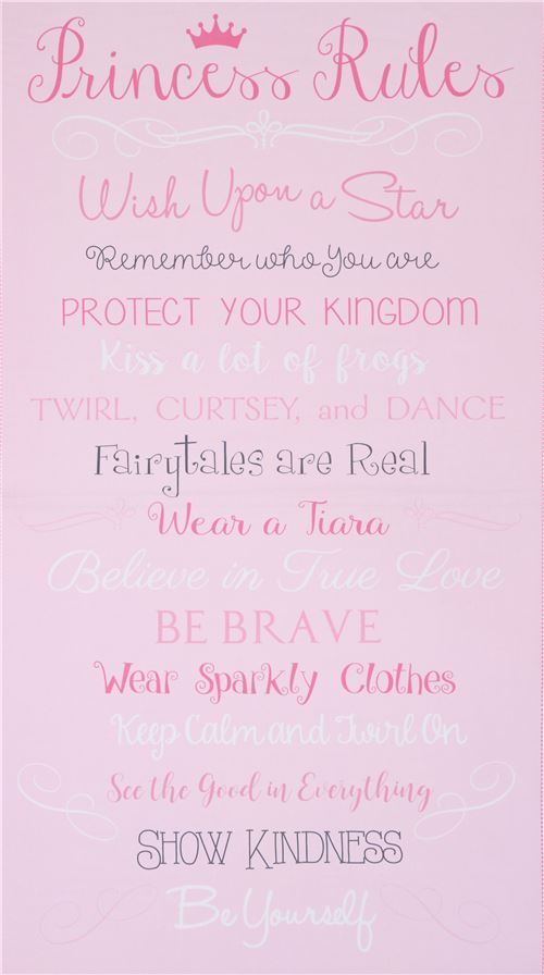 Pinker Stoff mit Prinzessin Regeln Text von Timeless Treasures Stoff