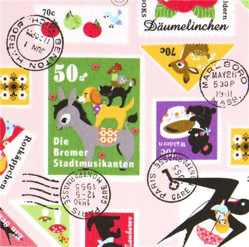 pink fairy tale stamps children fabric by Kokka 2