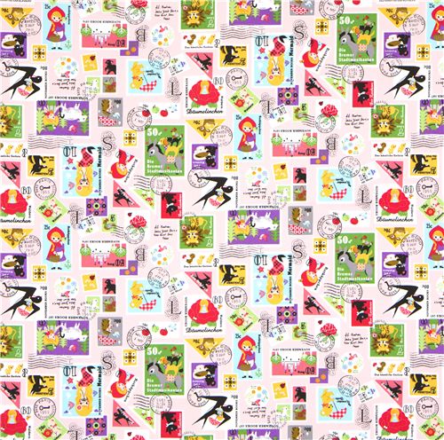 pink fairy tale stamps children fabric by Kokka 3