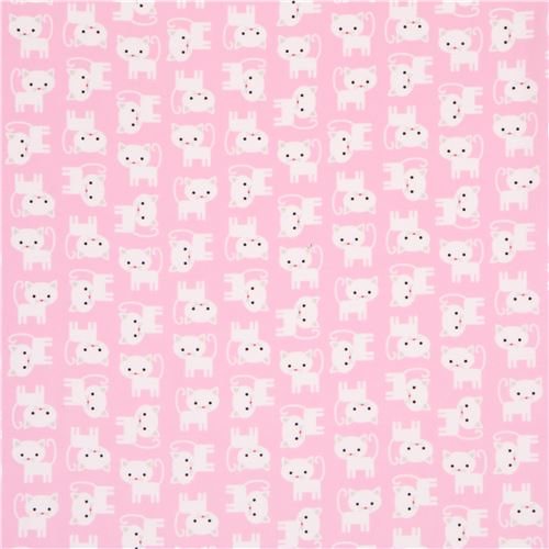 pink flannel fabric small white cat by Robert Kaufman - modeS4u