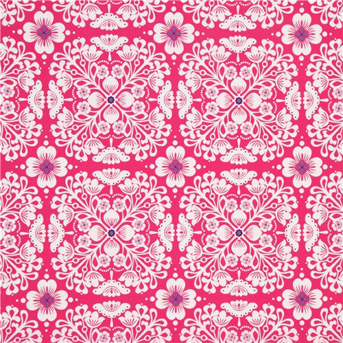 pink flower fabric with flower ornaments Michael Miller 2