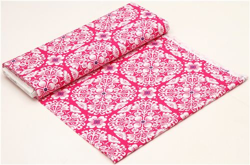 pink flower fabric with flower ornaments Michael Miller 3