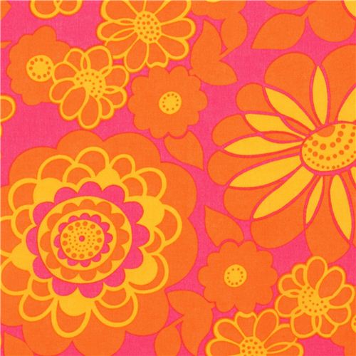 pink flower fabric with orange petals Timeless Treasures - Flower ...