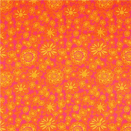 pink flower fabric with orange petals Timeless Treasures Fabric by ...