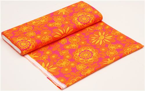 pink flower fabric with orange petals Timeless Treasures 3