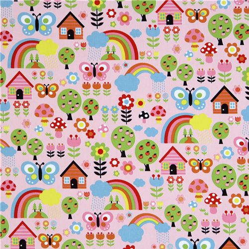 rosa Blumen Regenbogen Glitzer Kokka Stoff kawaii 2