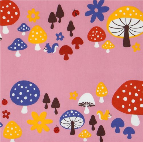 pink fly agaric fabric squirrel by Kokka Japan 1