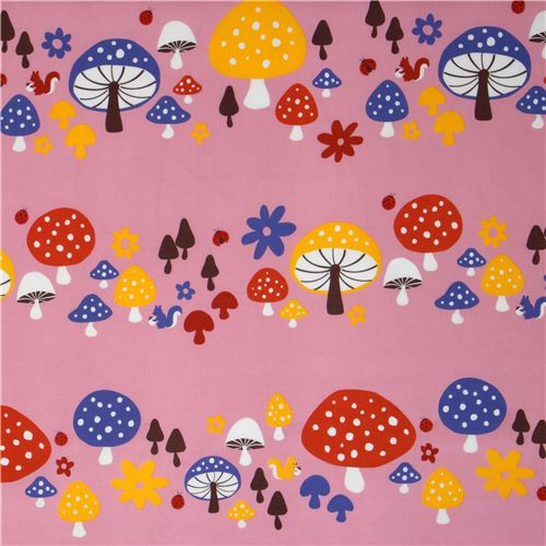 pink fly agaric fabric squirrel by Kokka Japan 2