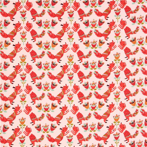 pink fox animal birch organic fabric from the USA 2