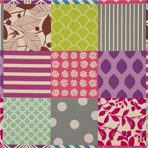 Tissu enduit laminé pièces patchwork rose-gris-violet Echino Tissu