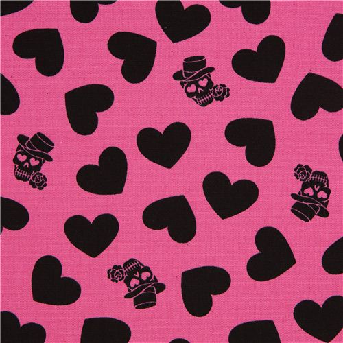 pink heart & skull Kokka oxford fabric from Japan 1